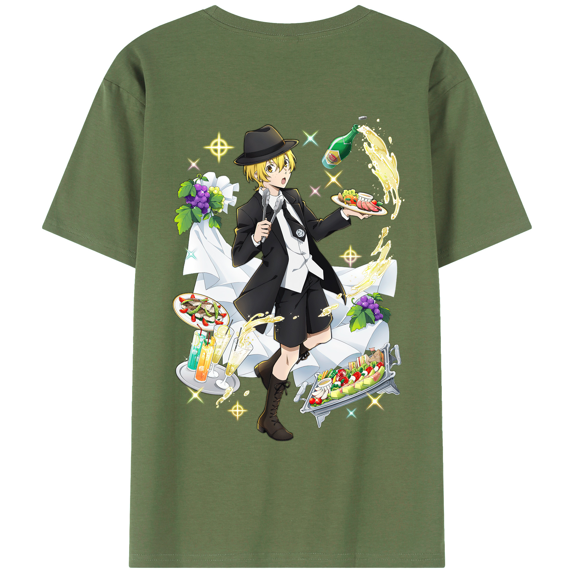 （画像用） 文豪ストレイドッグス Bungo Stray Dogs 綿100％ メンズ半袖Tシャツ（バックプリント） 通気性